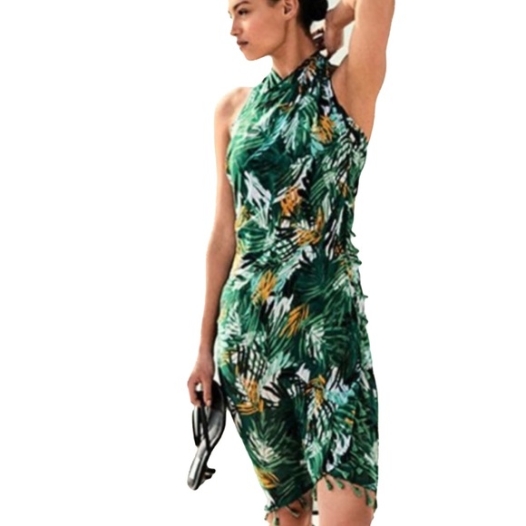 White House Black Market Other - WHBM pareo sarong tropical print green orange